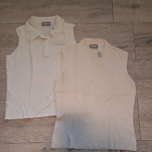 Liz Claiborne Cream Sleeveless Tops. Bundle Of 2 Silk Knitted Tops.